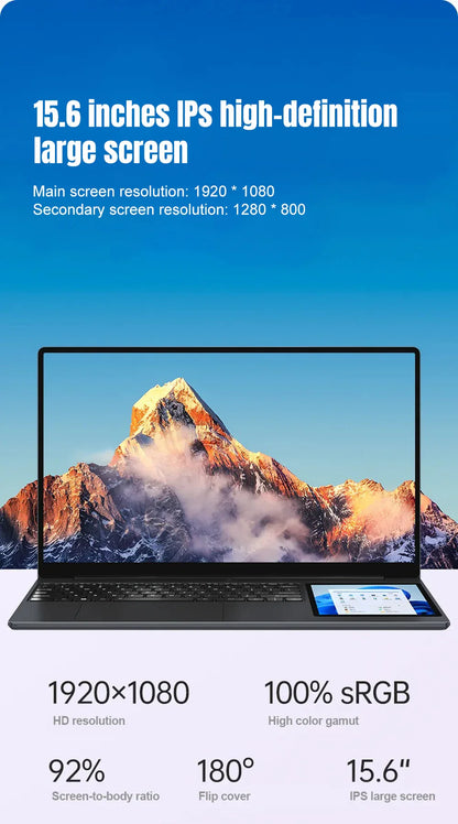 CRELANDER X15 Dual Screen Laptop 15.6" IPS+7" Touch Screen 16G DDR4 2TB SSD Intel N100 Processor Windows11 Notebook Computer