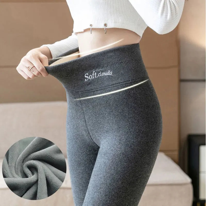 Pantalon crayon taille haute en laine d'agneau pour femme, leggings d'hiver épais, peluche moelleuse, longueur de rinçage, doublure en velours chaud ATIONS Ins, décontracté