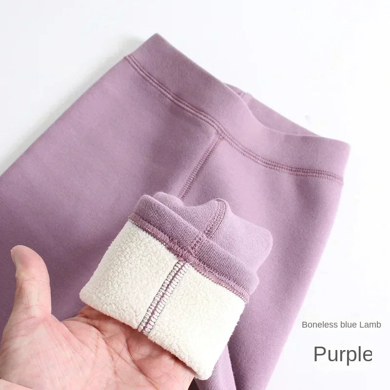 Leggings polaires désossés pour filles, pantalons polaires épais pour enfants, couleur unie, vêtements d'extérieur, automne et hiver