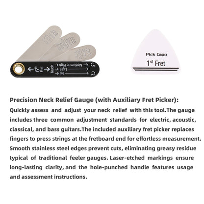 Kit d'outils de réglage de tige en treillis, jauge d'épaisseur de soulagement du cou de précision en acier inoxydable pour tous les Types de guitare (électrique/acoustique/basse)