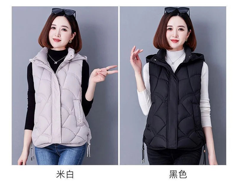 Doudoune Sans Manches en Coton Femme Automne Et Hiver 2025 Nouvelle Mode Vêtement d'Extérieur Doux Mince Gilet Manteau Femme Contraste de Couleurs