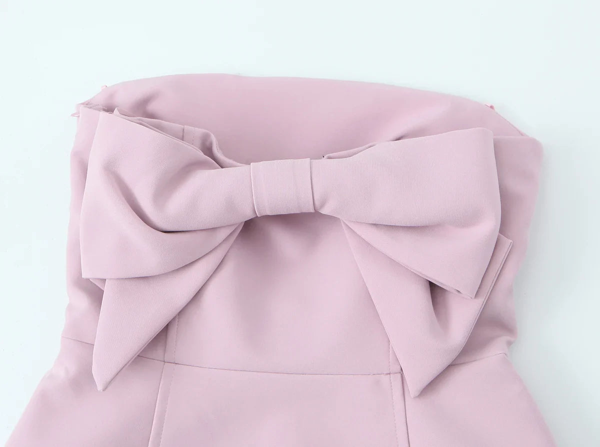 KONDALA Sexy Chic rose femmes robe sans bretelles nœud a-ligne Mini robe nouvelle mode 2025 automne Hotsweet robe de soirée