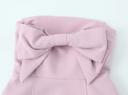 KONDALA Sexy Chic rose femmes robe sans bretelles nœud a-ligne Mini robe nouvelle mode 2025 automne Hotsweet robe de soirée