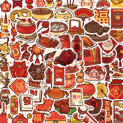 Autocollants de Style National de Dessin Animé, Nouvel An Chinois, pour Valise, Ordinateur Portable, Bagages, Téléphone, Voiture, DIY, 10/30/80 Pièces
