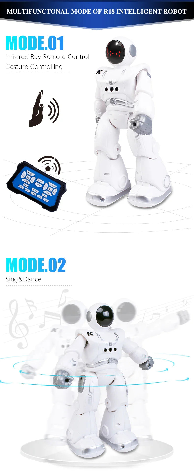 JJRC-Robot R18 avec pigments rc, présentation automatique, robot intelligent rc, capteur de geste, robots intelligents, jouets pour enfants, cadeau