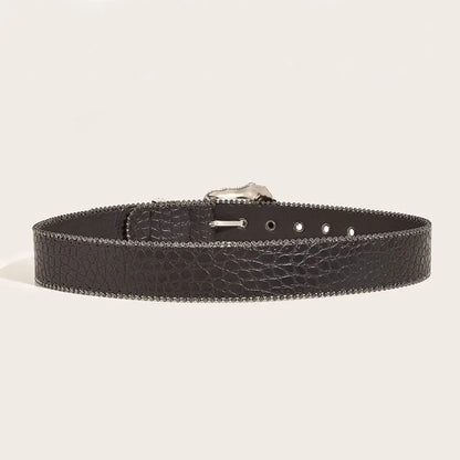Ceinture Western en Cuir PU Femme Homme Cowboys Unisexe avec Boucle Métallique Gravée