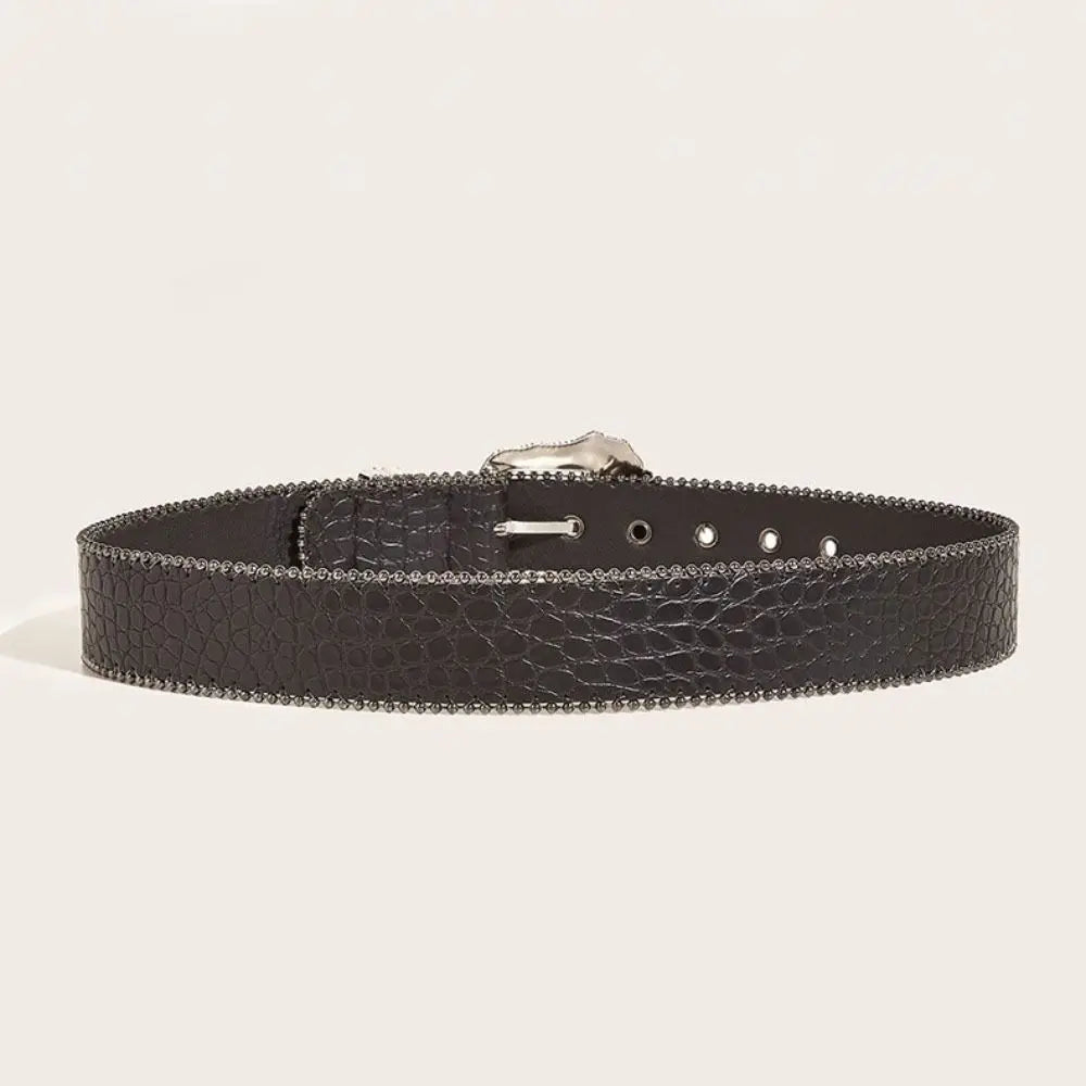 Western PU Leather Belt Western Cowboy Women Cowgirl Unisex Waist Belt with Metal Engraved Buckle