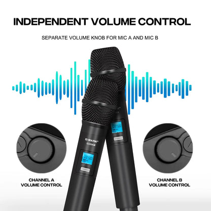 Sans fil Microphone G-MARK G320AM Professionnel UHF 2 Canaux Karaoké Mic De Poche Automatique Fréquence Réglable 100M