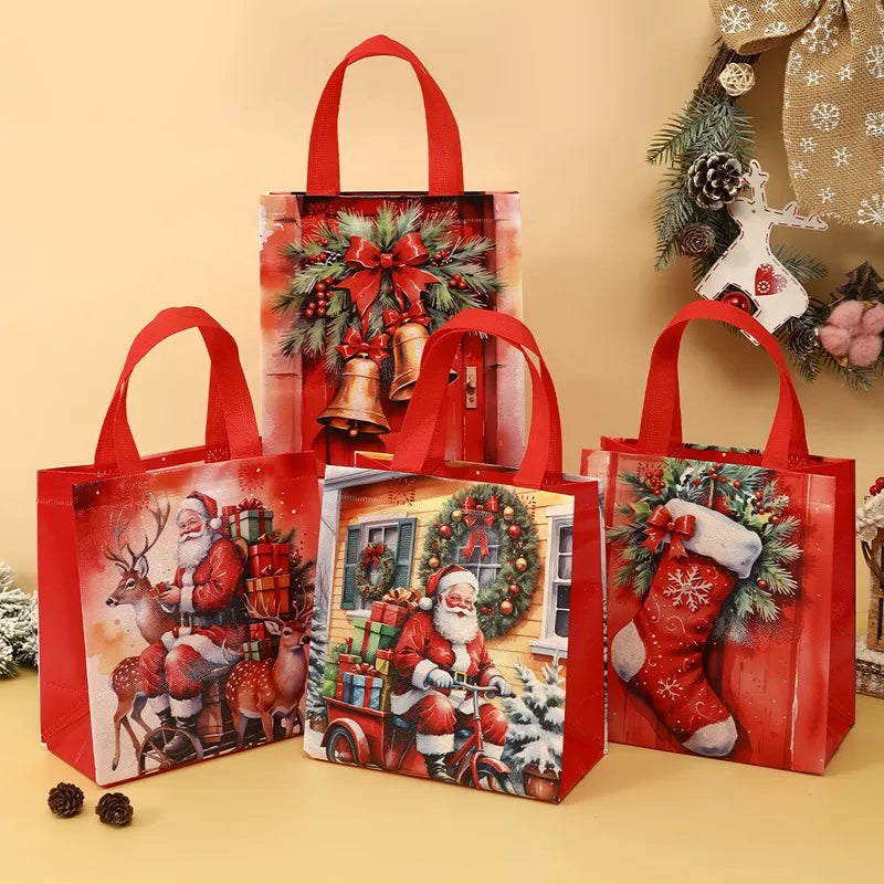 4/8 pièces sac cadeau de noël Santa sac Non tissé décorations de noël pour la maison 2025 cadeaux de noël Navidad Noel sac d'emballage du nouvel an