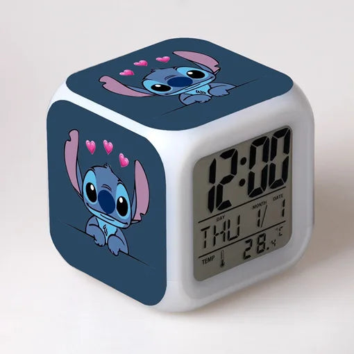 Points réveil veilleuse 7 couleurs changeantes LED Anime Lilo & Points Stitch décoration de bureau pour la maison cadeau d'anniversaire de Noël pour enfants de bande dessinée