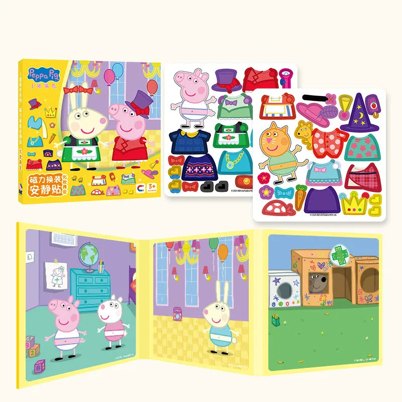 Nouveau Peppa Pig Page Habiller Autocollants Magnétiques Puzzle Magnétique Bricolage Habiller Autocollants Jouets à Tirer Cadeaux de Noël pour Enfants