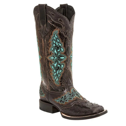 Autumn and Winter Women's Square Toe Thick Heel Colorful Patterned Knight Boots Embroidered Color-Blocked No Slip Women Boots