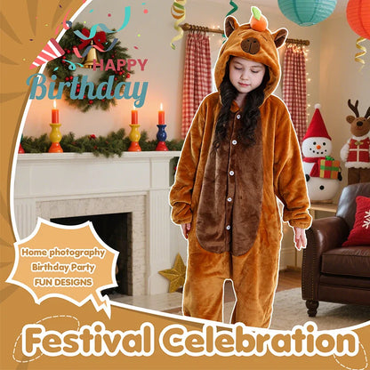 MICHLEY – Combinaison à capuche en flanelle motif Capybara pour enfant, pyjama, grenouillère, déguisement pour Halloween, pour garçon et fille