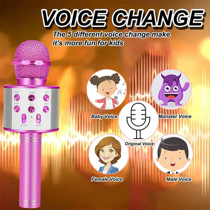 Wireless Bluetooth Karaoke Microphone, 5-in-1  Mic with Built-in Stereo Speaker/4 Voice-Changing Effect, Great Gifts
