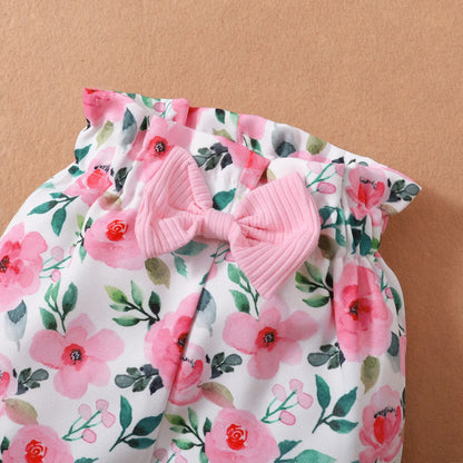 Ensemble de vêtements rose pour bébé fille 0-18 mois, tenue printemps et automne, body manches longues + pantalon floral + bandeau, 3 pièces, tenues de mode pour tout-petits