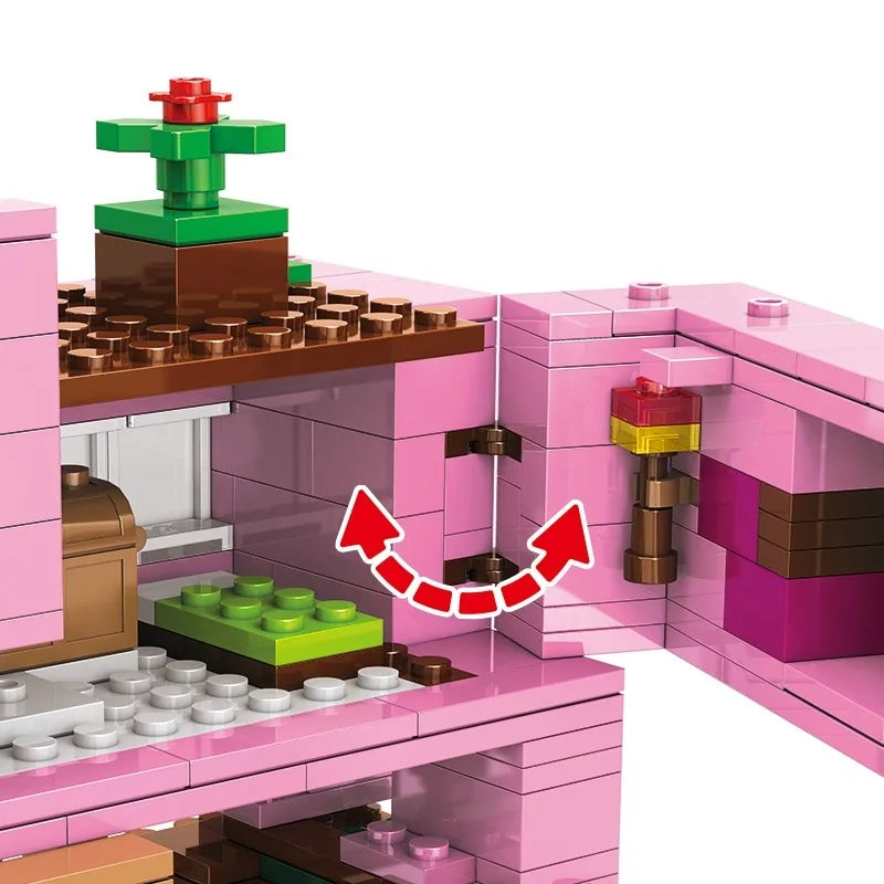 Jouet éducatif Bloc de construction Maison de cochon rose bricolage animal de dessin animé pour cadeau d'enfant
