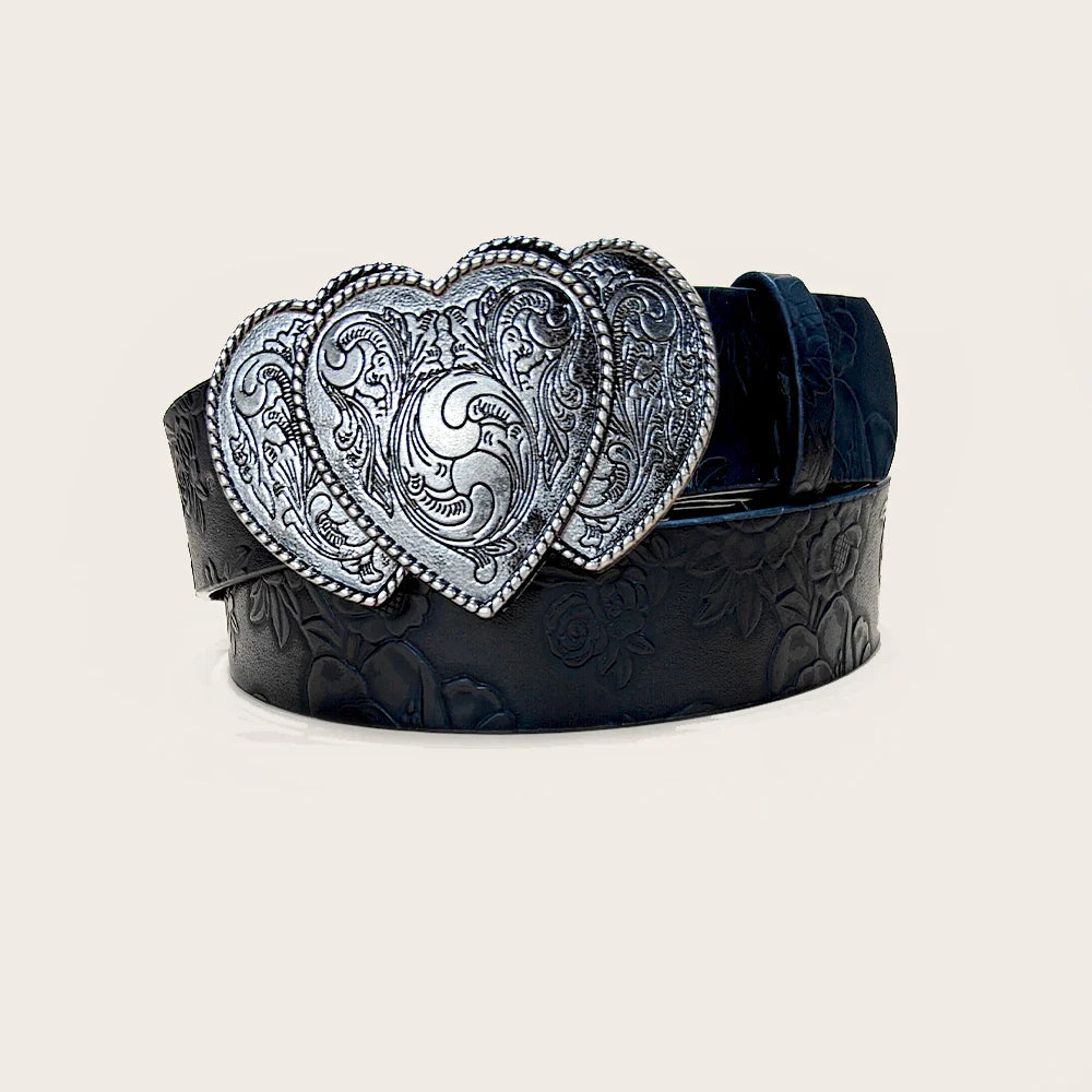 Retro love buckle PU Leather belt For Women fashion leisure suitable for daily commuting Western Cowboy Punk Jeans Waistband