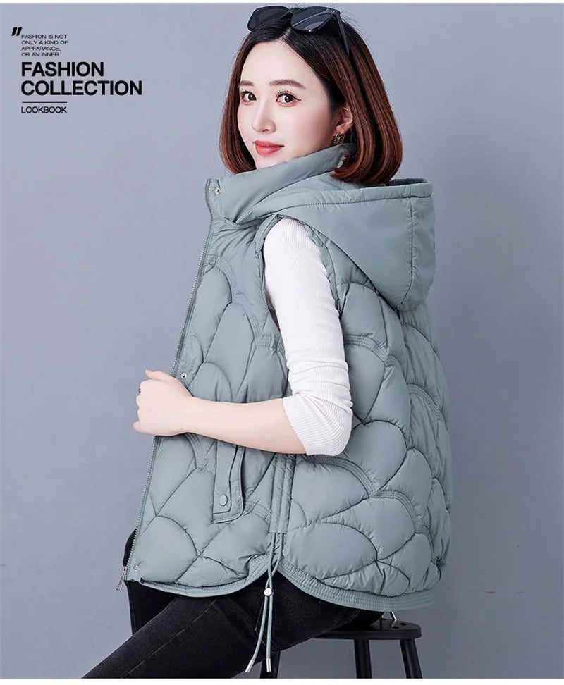 Doudoune Sans Manches en Coton Femme Automne Et Hiver 2025 Nouvelle Mode Vêtement d'Extérieur Doux Mince Gilet Manteau Femme Contraste de Couleurs