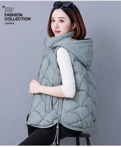 Doudoune Sans Manches en Coton Femme Automne Et Hiver 2025 Nouvelle Mode Vêtement d'Extérieur Doux Mince Gilet Manteau Femme Contraste de Couleurs