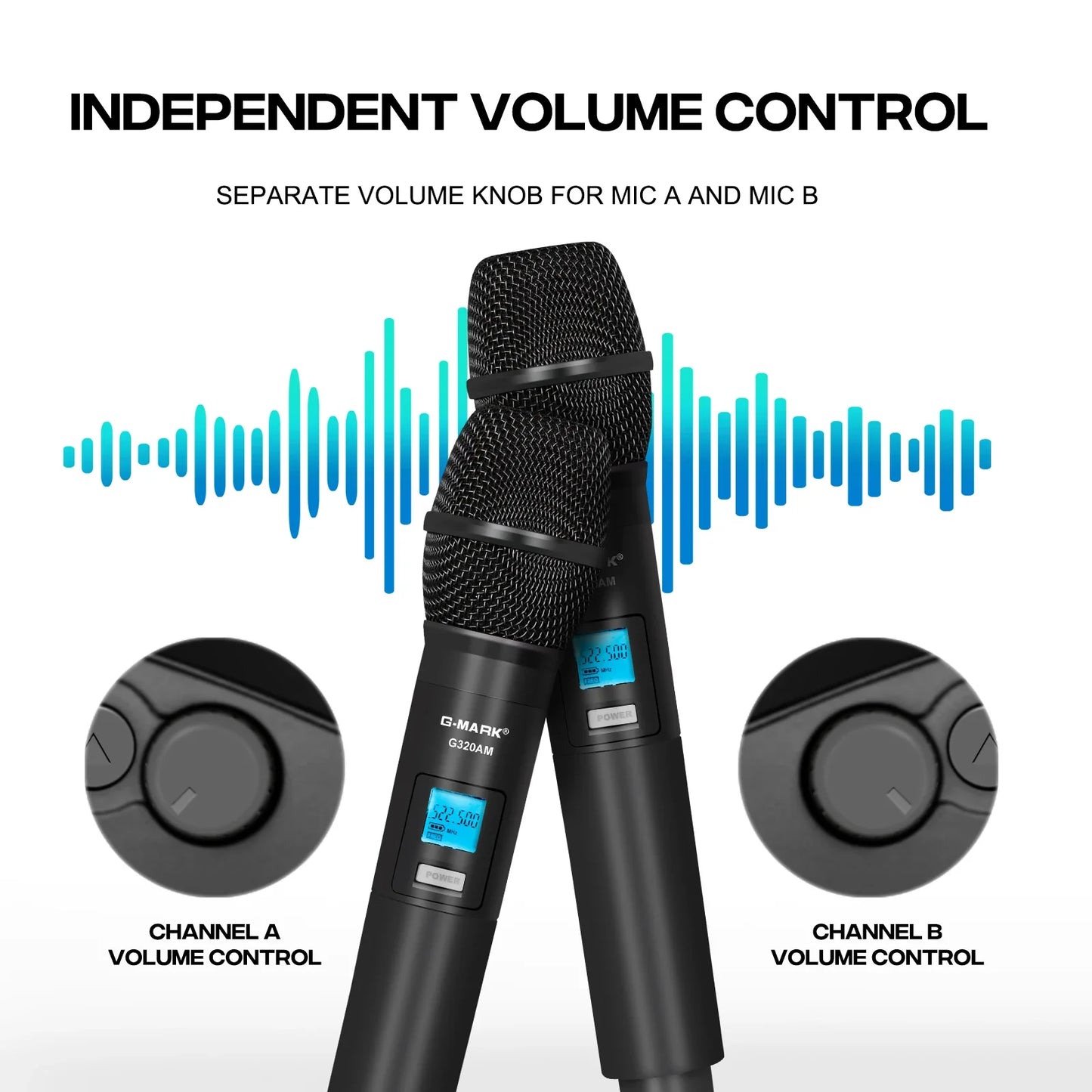 Sans fil Microphone G-MARK G320AM Professionnel UHF 2 Canaux Karaoké Mic De Poche Automatique Fréquence Réglable 100M