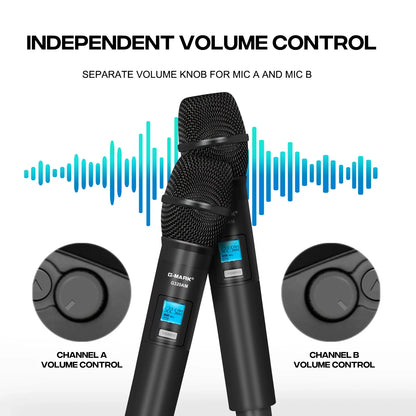 Sans fil Microphone G-MARK G320AM Professionnel UHF 2 Canaux Karaoké Mic De Poche Automatique Fréquence Réglable 100M