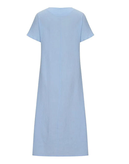 Embroidered Fashion O-Neck Short Sleeve Women Dresses Summer New Casual Unique Slit Dress Elegant Female Vacation Dress Robe