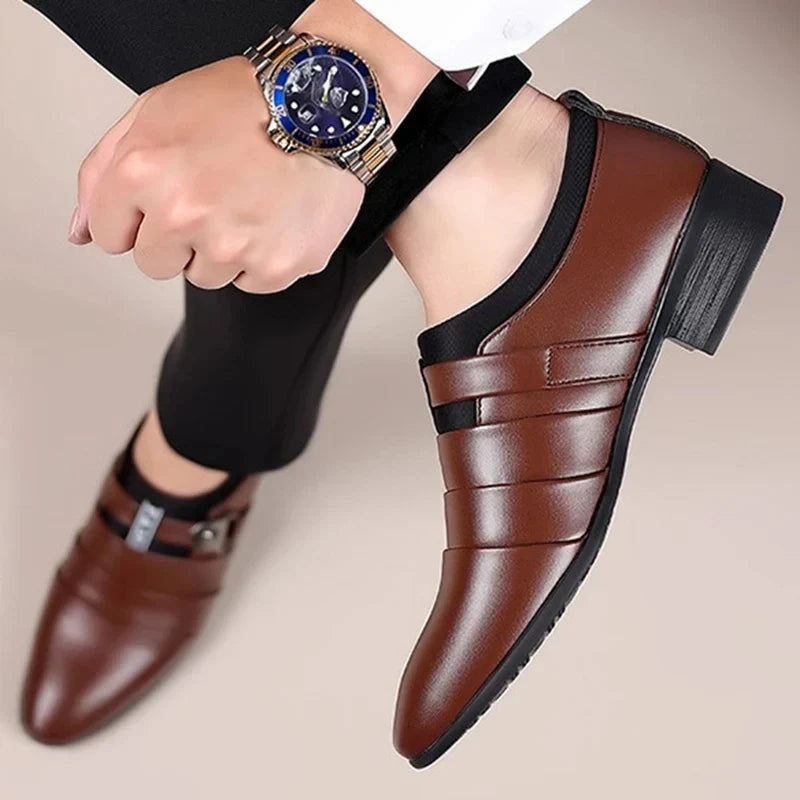 Leather Shoes for Men Slip on Pointed Toe Oxfords Formal Wedding Party Office Business Casual Dress Shoes for Male Social Shoe