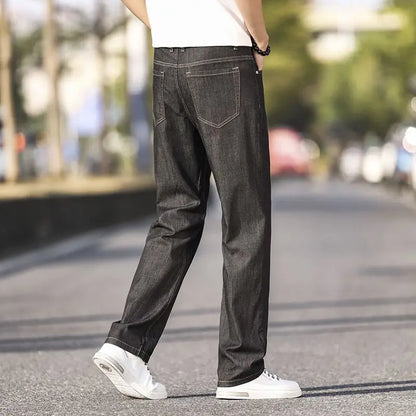 Jeans d'été élastiques en coton pour hommes - Mode bleu, confortables, décontractés, coupe droite, marque, vêtements masculins, pantalons