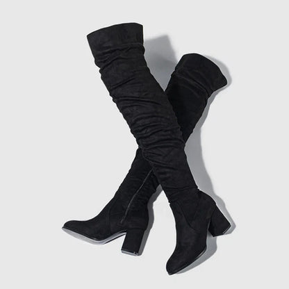 Bottes Noires Marron Cuissardes Liyke 2025 Automne Hiver Femme Sexy Bout Pointu Fermeture Éclair Chaussures Hautes Talon Carré Bottines Femme