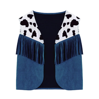 Enfants enfant Halloween Western Cowboy Cowgirl Cosplay Costume imprimé vache gilet à pampilles et ensemble de pantalon évasé Carnaval fête habiller