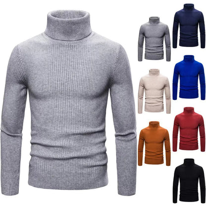 Hommes Pulls Gilets Cols Roulés Tricotés Manches Longues Couleur Unie Décontracté Coupe Slim Épais Épissure Automne Hiver