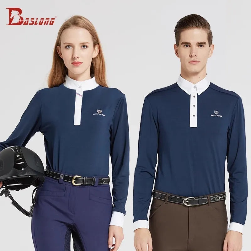 Equestrian T-Shirt Long-Sleeved Polo Shirt Spring and Summer Quick-Drying Breathable Sunscreen Equestrian Suit Competition T-Shirt Men's and Women's Elegant Knight Suit