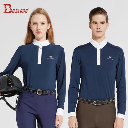 Equestrian T-Shirt Long-Sleeved Polo Shirt Spring and Summer Quick-Drying Breathable Sunscreen Equestrian Suit Competition T-Shirt Men's and Women's Elegant Knight Suit