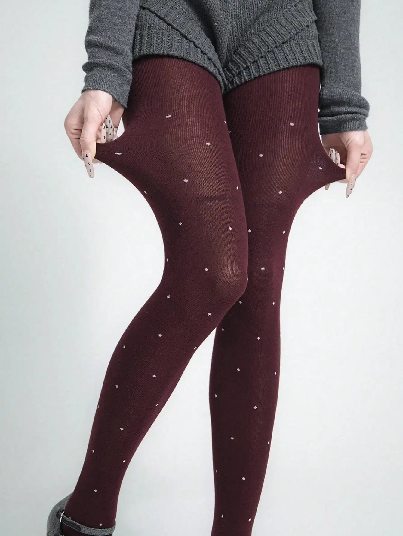 Leggings imprimés à pois pour femmes, 100 grammes, Leggings péplum en velours fin bordeaux, automne et hiver, printemps et automne