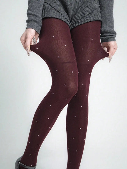 Leggings imprimés à pois pour femmes, 100 grammes, Leggings péplum en velours fin bordeaux, automne et hiver, printemps et automne