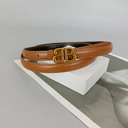 Women's genuine cowhide leather belt, luxury bb bucket, elegant design, denim belt, thin belt