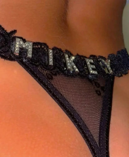 Tongs personnalisées avec nom pour petit ami, lettre en cristal, bijoux de corps pour femmes, Bikini Sexy en dentelle, culotte string, cadeau de saint valentin
