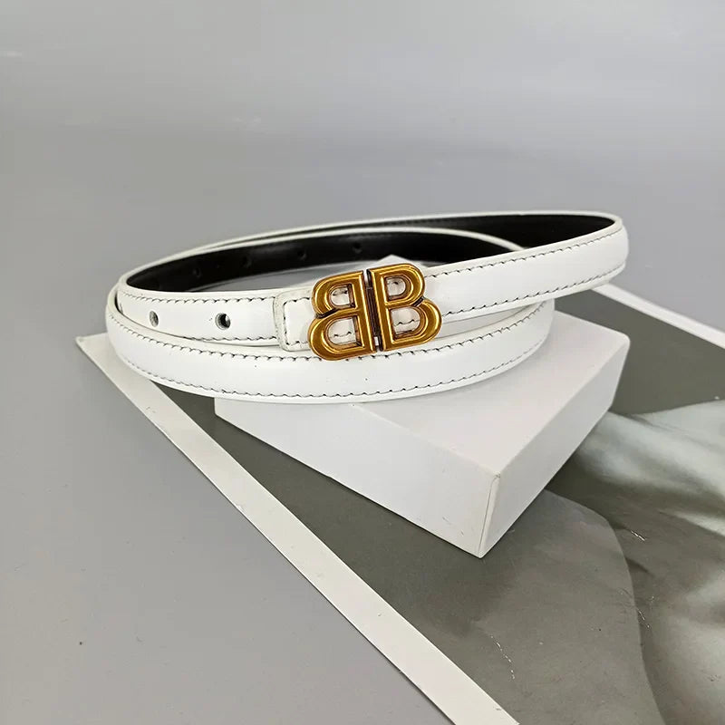 Women's genuine cowhide leather belt, luxury bb bucket, elegant design, denim belt, thin belt