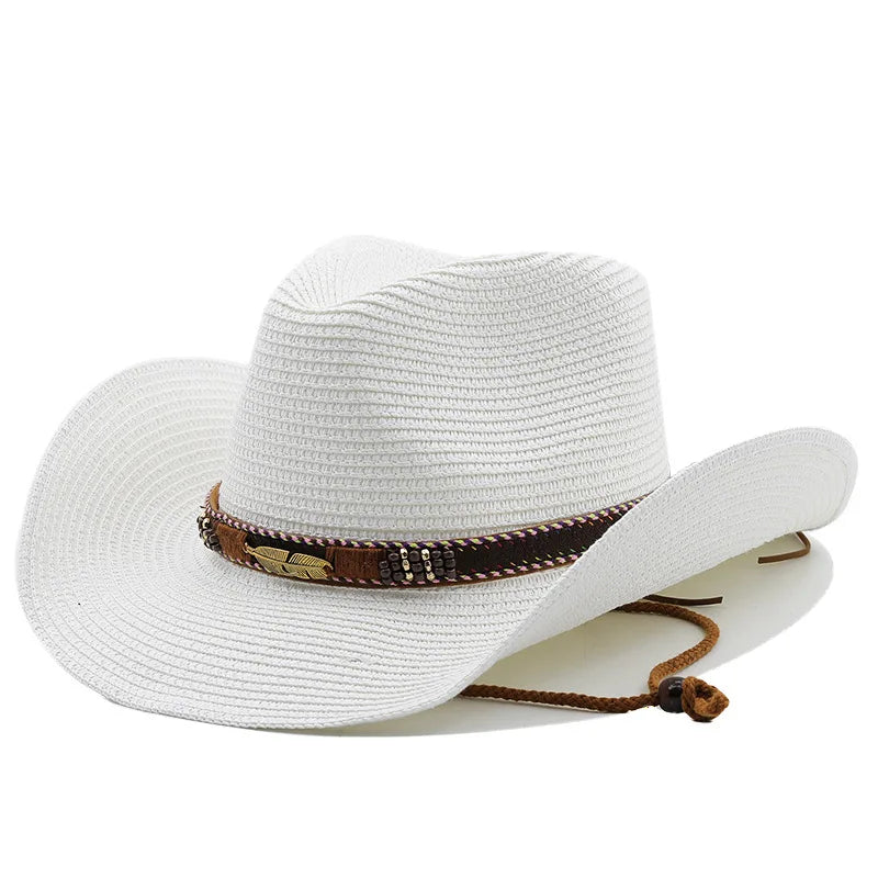 Chapeau de Cowboy d'été à large bord pour femmes et hommes, chapeaux de paille de Cowgirl occidentale, robe de mode, couvre-chef de fête, casquette unisexe