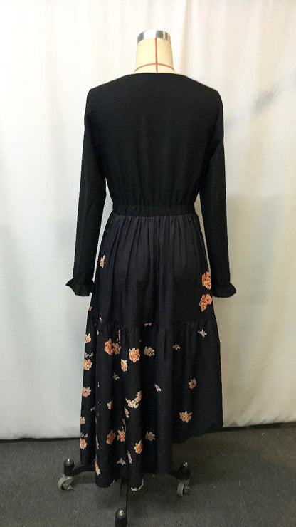 Robe vintage florale Western Cowgirl 2025 – Robe de soirée bohème chic à lacets à imprimé ethnique pour femme avec ourlet à volants et manches bouffantes