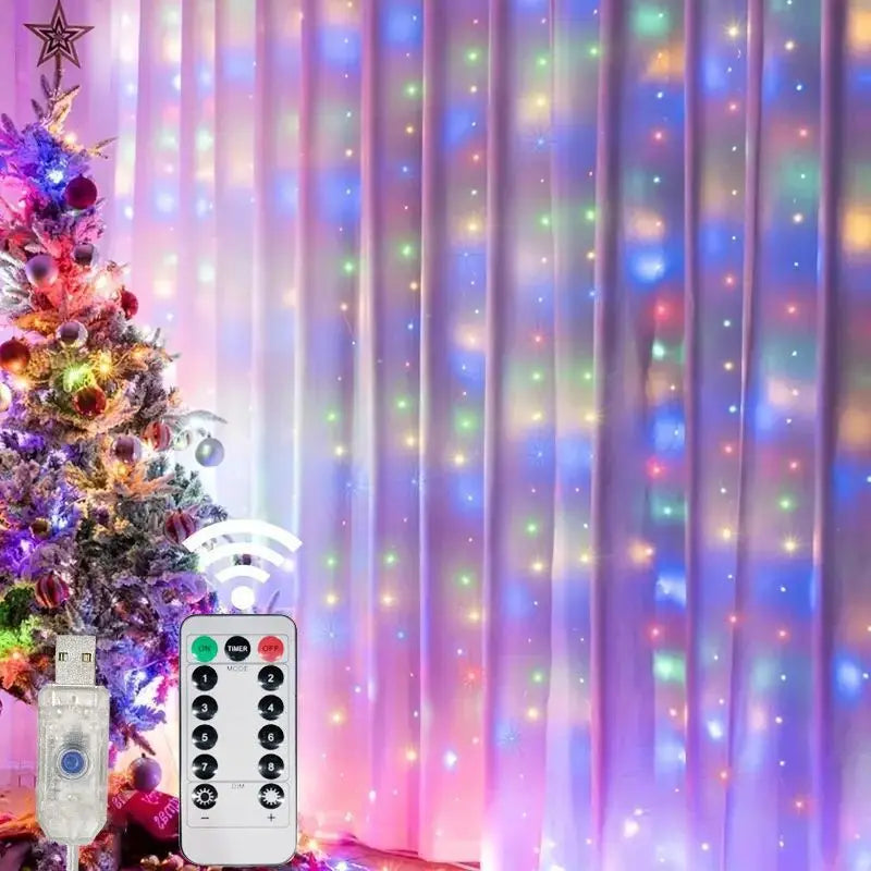Rideau Lumineux LED USB avec Télécommande, Guirxiété Lumineuse, 8 Modes, 3 m, 6m, Vacances, Mariage, Dégradé, Chambre, Salon, Décor