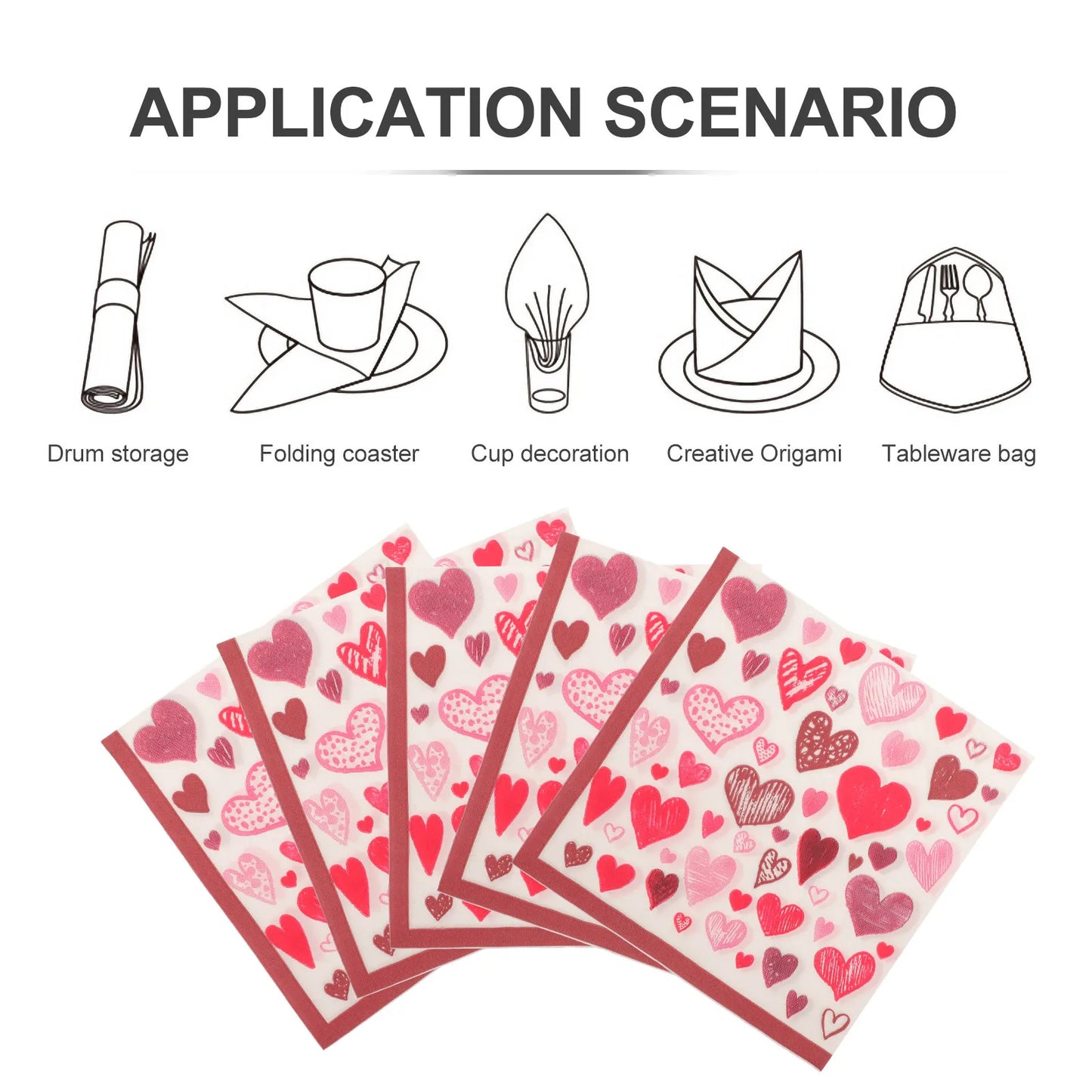 40 Serviettes en Papier Cœur Amour Élégantes Forme Carrée Parfaites pour les Couverts et la Mise en Place de la Table Serviettes de Table en Papier