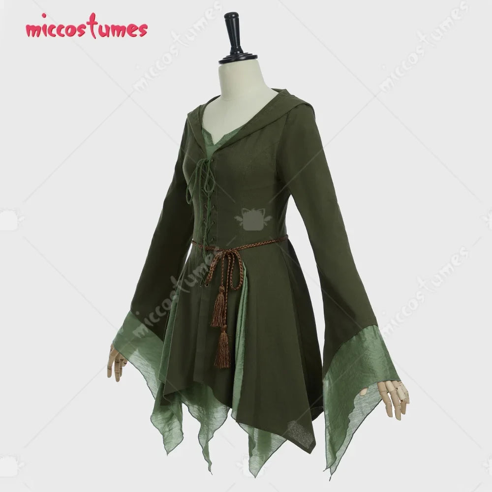 miccostumes Déguisement d'Elfe Femme Renaissance Robe Irlandaise Traditionnelle Fée Manches Larges et Longues Robe Courte pour Halloween