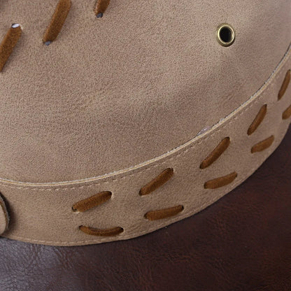 Chapeau de Cowboy occidental classique pour hommes et femmes, casquette de Cowgirl en Faux cuir noir, décontracté pour l'extérieur, Sombrero Hombre avec corde coupe-vent