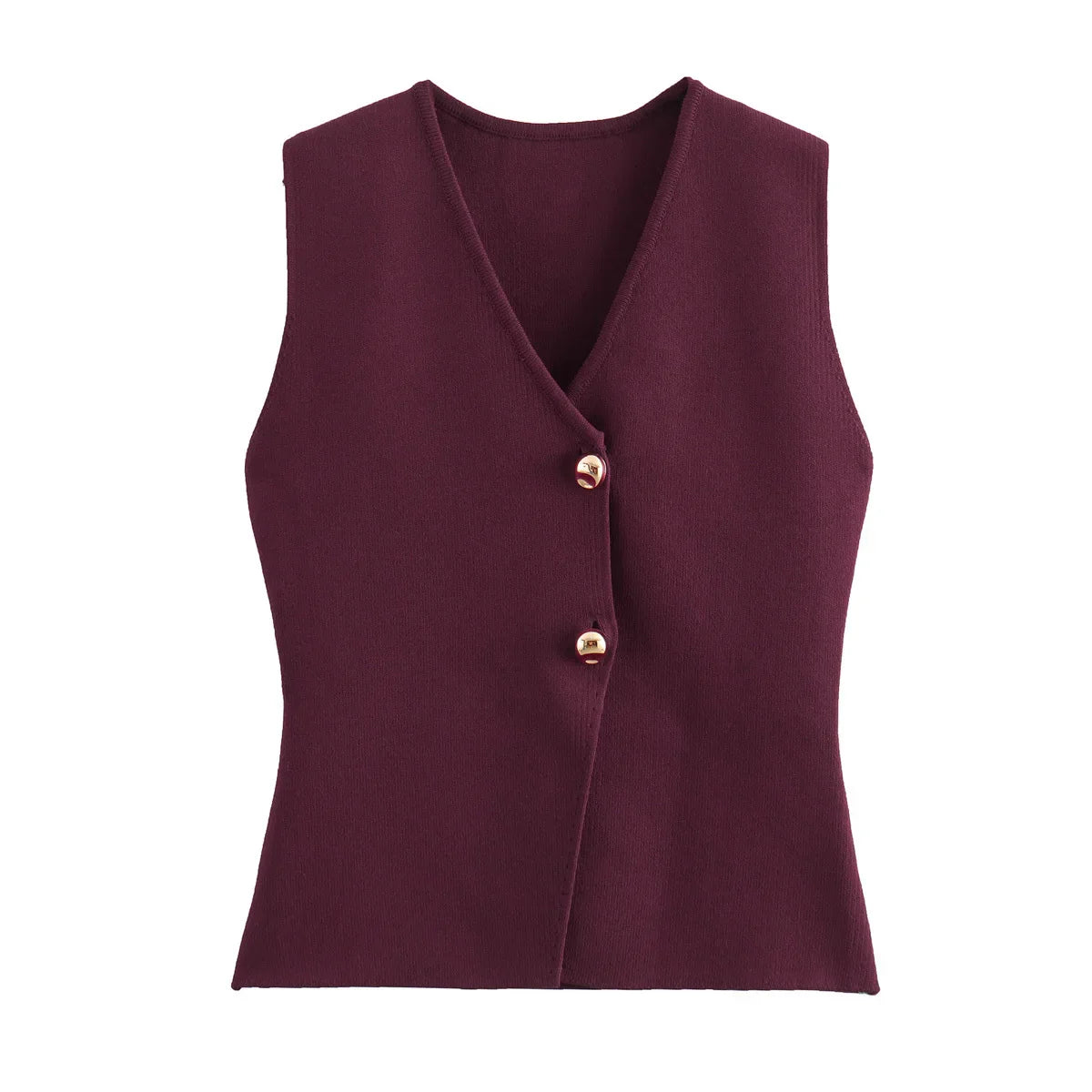 Zevity New Women Fashion V Neck Sleeveless Golden Buttons Knitted Vest Sweater Female Chic Solid Color Slim Cardigan Tops LS6273