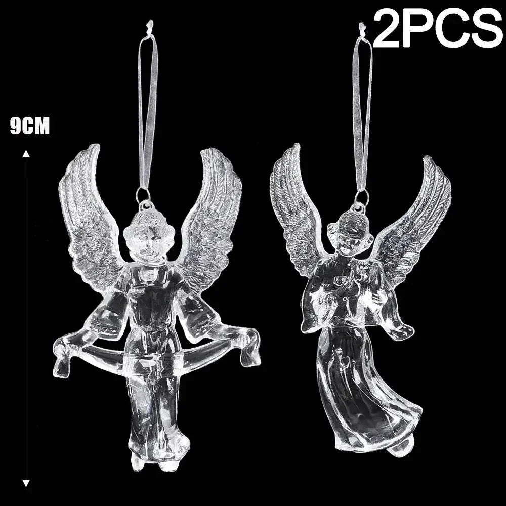 Ornement suspendu de noël en cristal acrylique, 2 à 12 pièces, ange brillant, flocon de neige, pendentif de glaçon pour décorations de fête de noël et du nouvel an