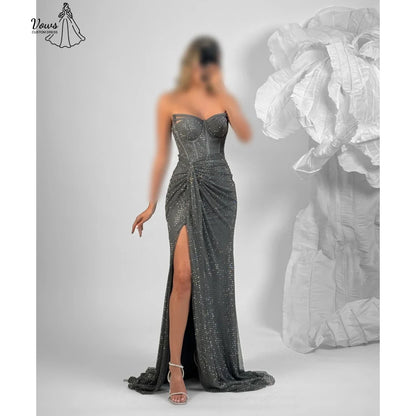 Vows Wedding Evening Dress Woman Custom Made Fishtail Skirt Robes De Cocktail Dresses Slit Sequins Prom Dresses Luxury Party