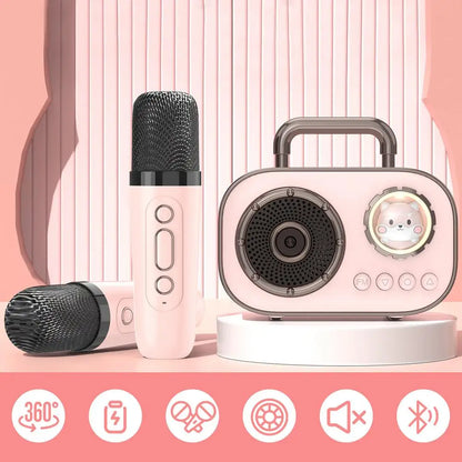 Kids Karaoke Machine Mini Wireless Karaoke Machine With Microphone Long Battery Life Rechargeable Audio Supplies With Dual Mic