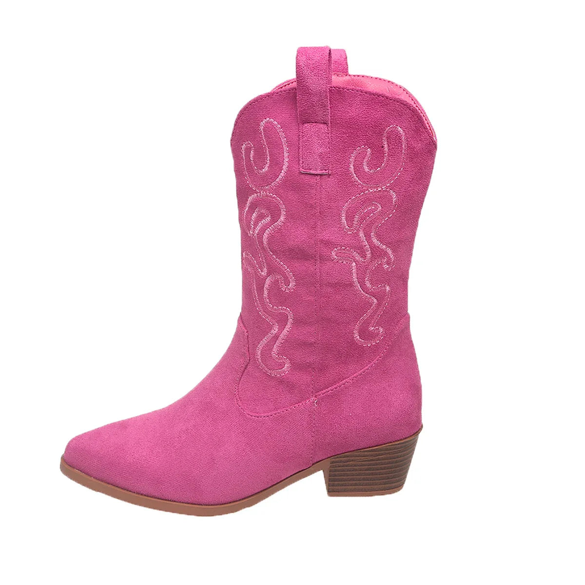 Embroidered Western Cowboy Boots for Women Autumn Pointed Toe Thick Heel High Knee Boots Woman Loose PU Leather Long Botas Mujer