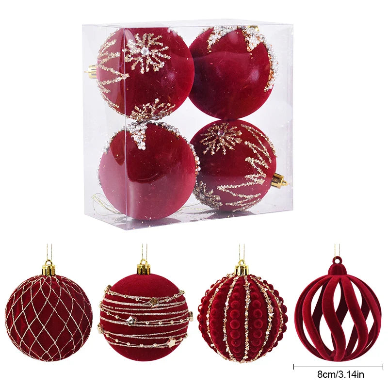 Grandes Boules de Noël Rouge de 8cm, Décorations pour la Maison, Cadeau de Nouvel An, 2024, 2025